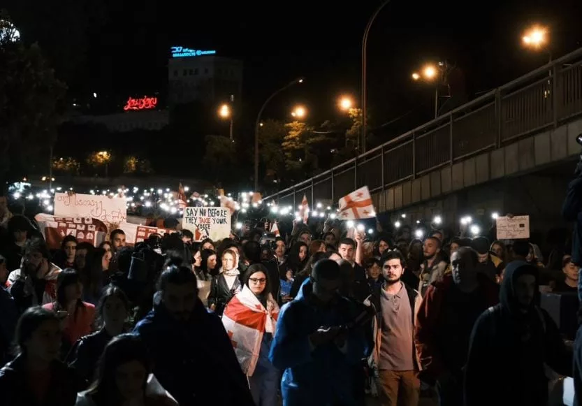 Georgian Fellows stand with protestors