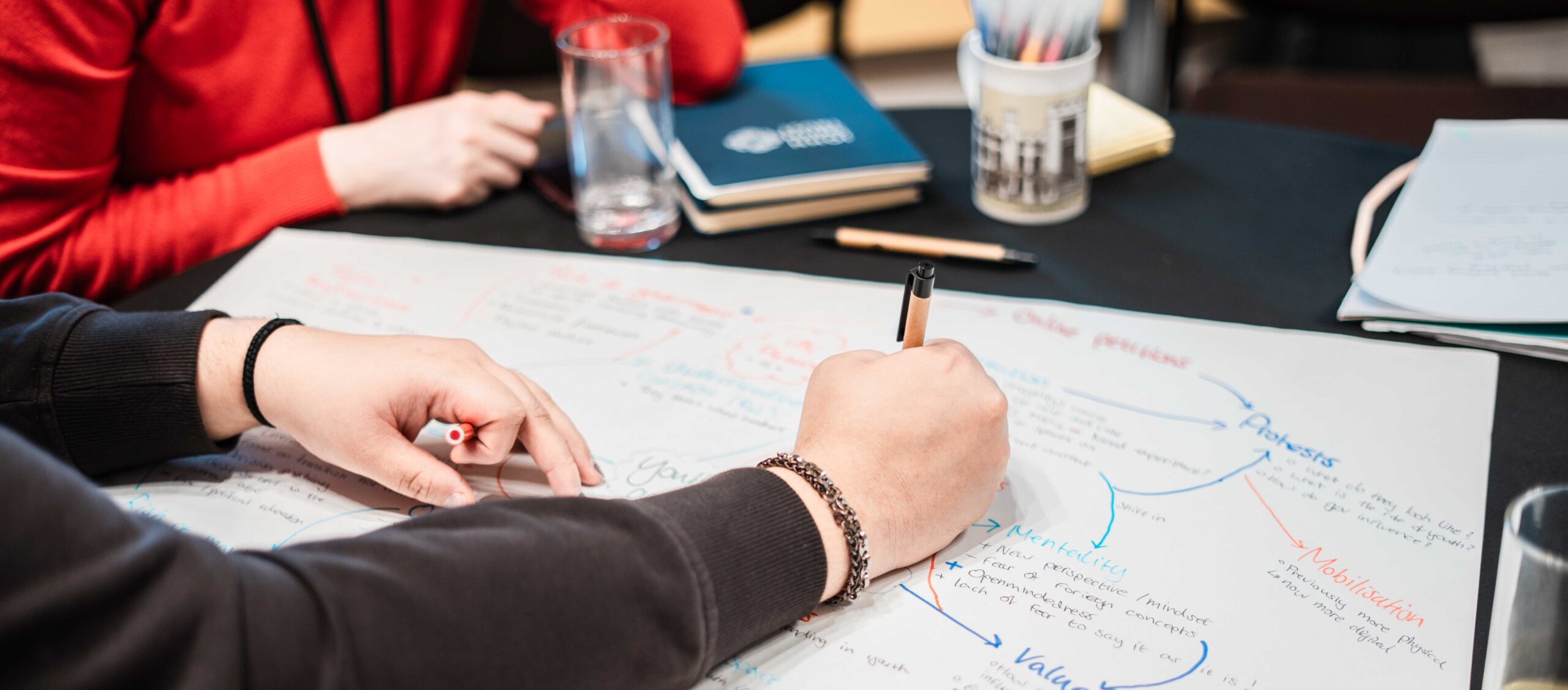 Brainstorming Fellows hands writing on a sheet of paper